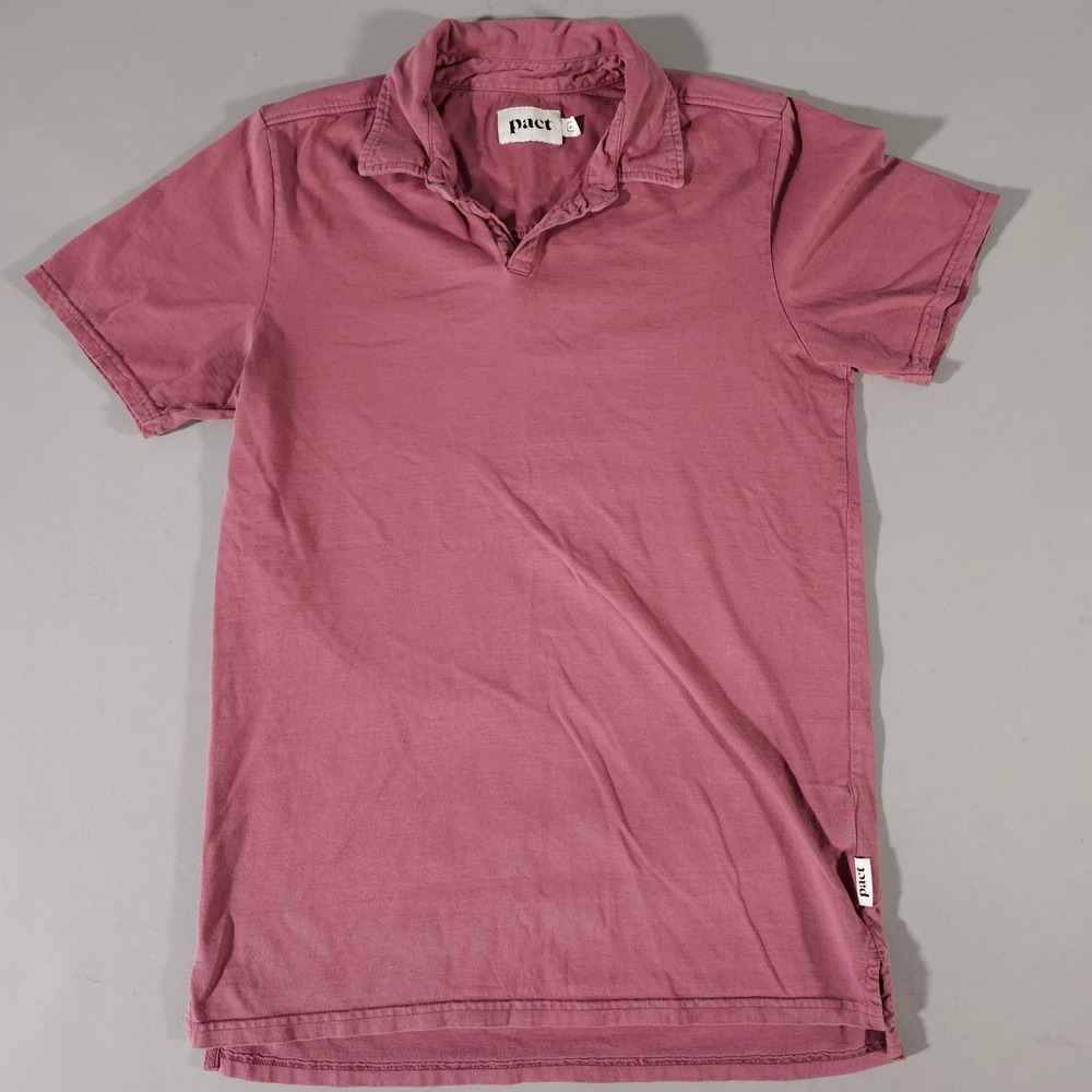 Pact Polo Shirt Mens S Pink Organic Cotton Short Sleeve Casual V-Neck